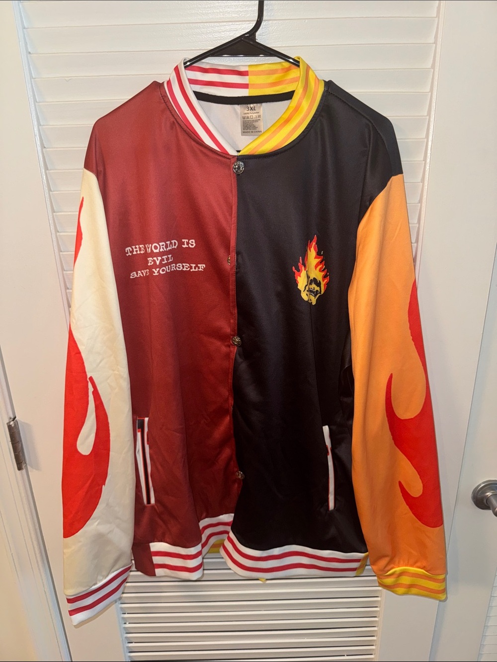 Men's Colorblock Flame Bomber Jacket - Black, Burgundy, Orange